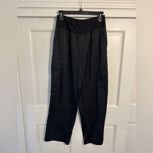 Nicole Miller Black Wide-Leg Cargo satin pants.